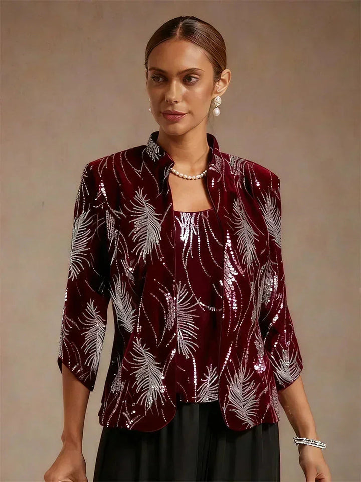 Elegant Twinset Met Mandarijnkraag En Pailletten