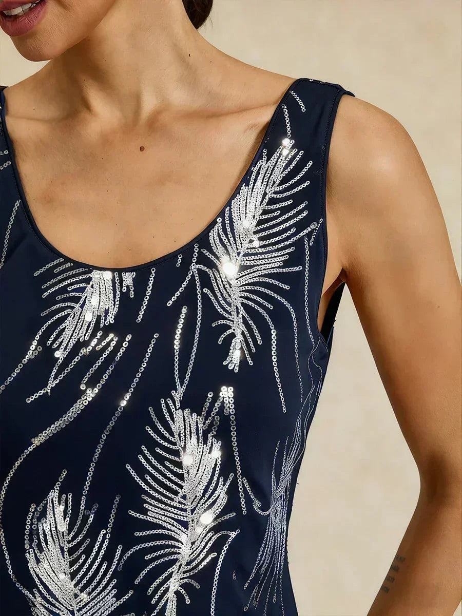 Elegant Twinset met Mandarijnkraag en Pailletten