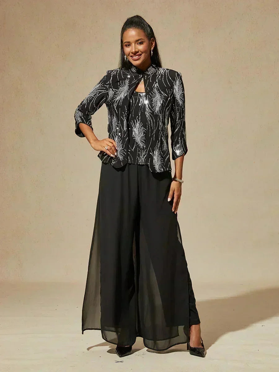 Elegante Twinset met Mandarijnkraag en Pailletten