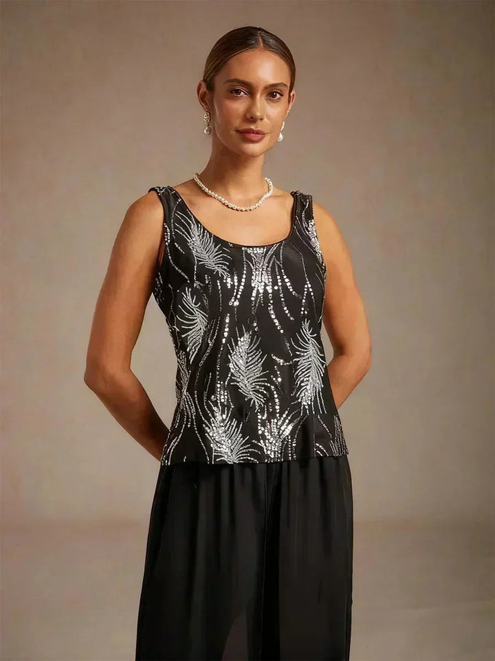 Elegant Twinset met Mandarijnkraag en Pailletten