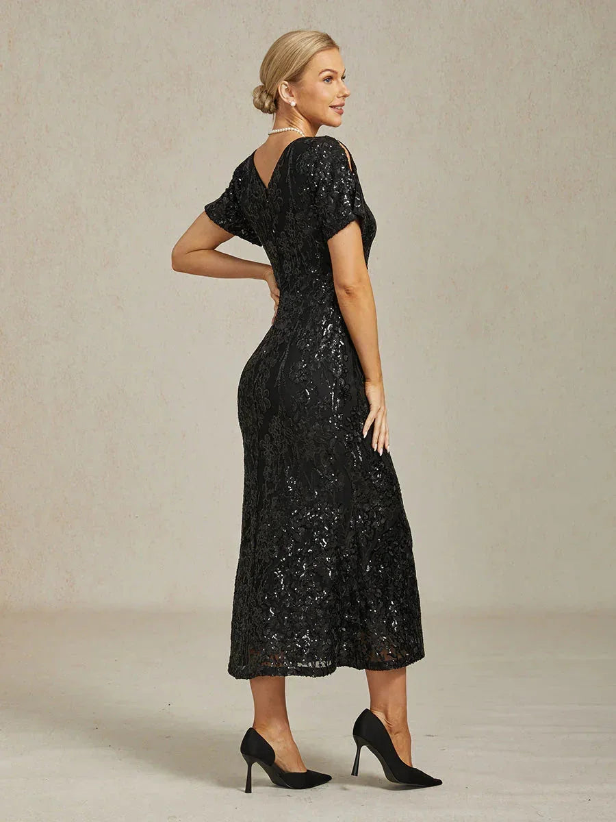 Elegante V-hals Cold Shoulder Paillettenjurk