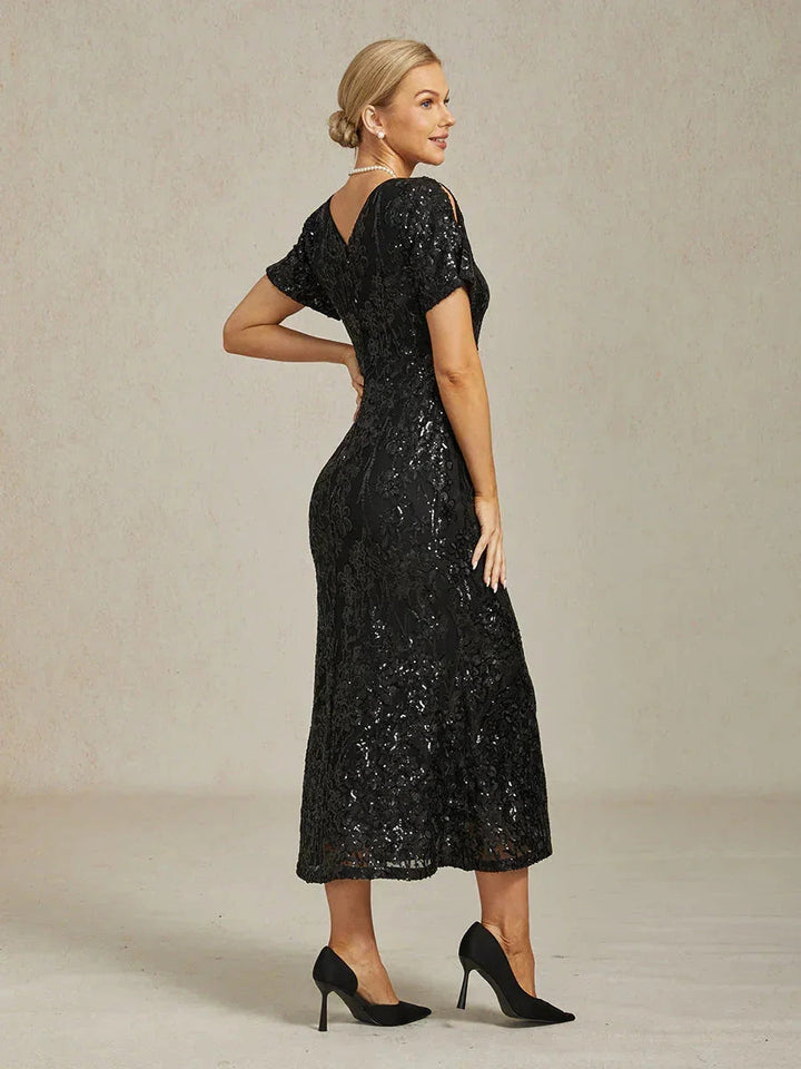 Elegante V-hals Cold Shoulder Paillettenjurk