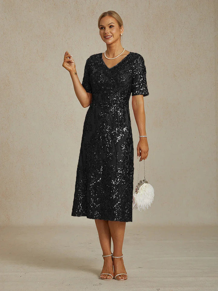 Elegante V-hals Korte Paillettenjurk