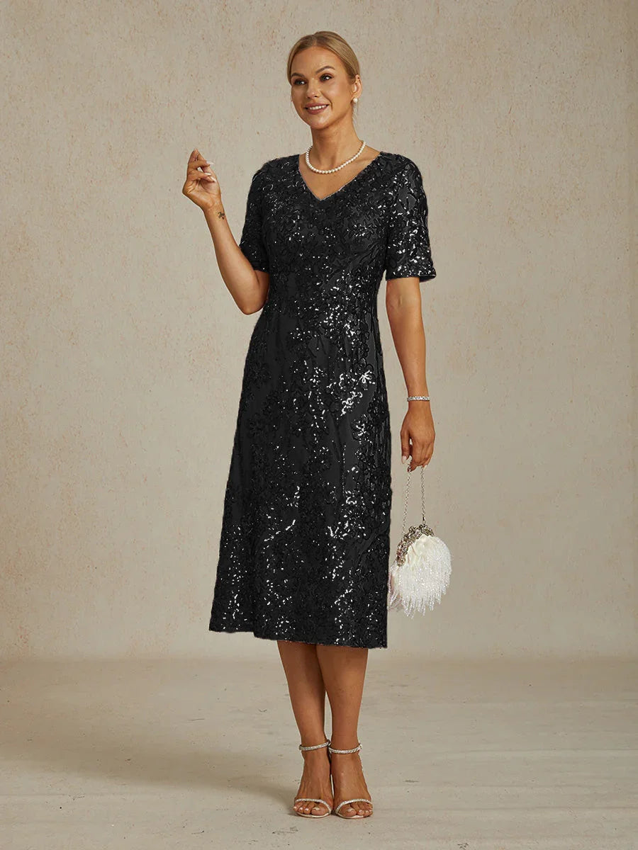 Elegante Korte Paillettenjurk met V-hals