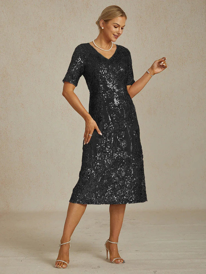 Elegante V-hals Korte Paillettenjurk