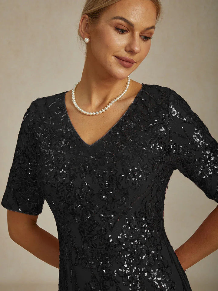 Elegante V-hals Korte Paillettenjurk