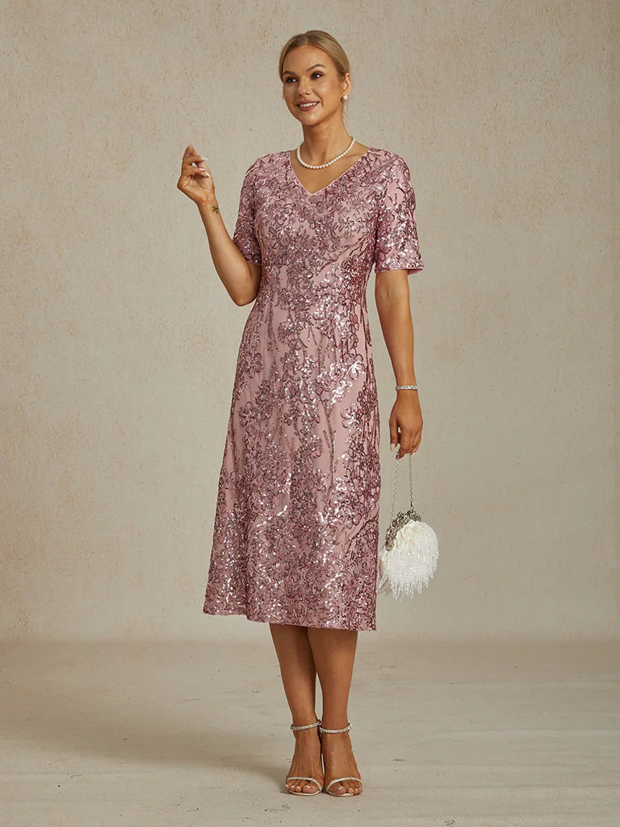 Elegante V-hals Korte Paillettenjurk