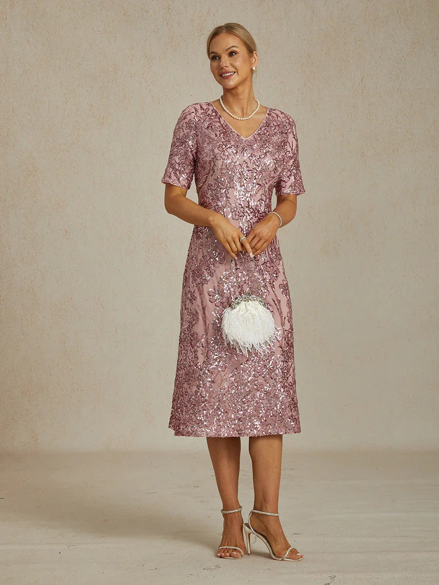 Elegante V-hals Korte Paillettenjurk