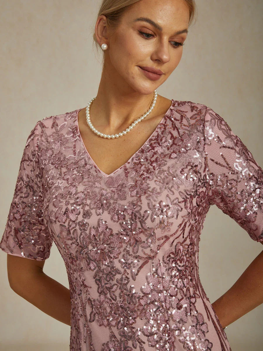 Elegante Korte Paillettenjurk met V-hals