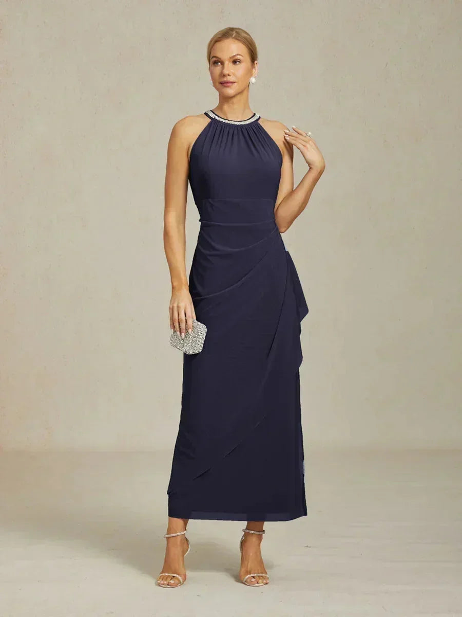 Elegante Maxi-jurk met Halter, Kralen en Ruches