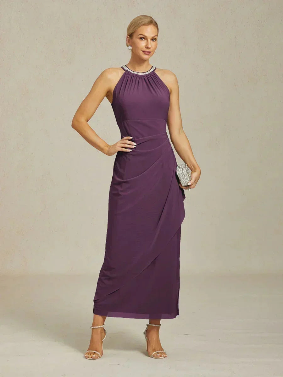 Elegante Halter Maxi-Jurk met Kralen en Ruches