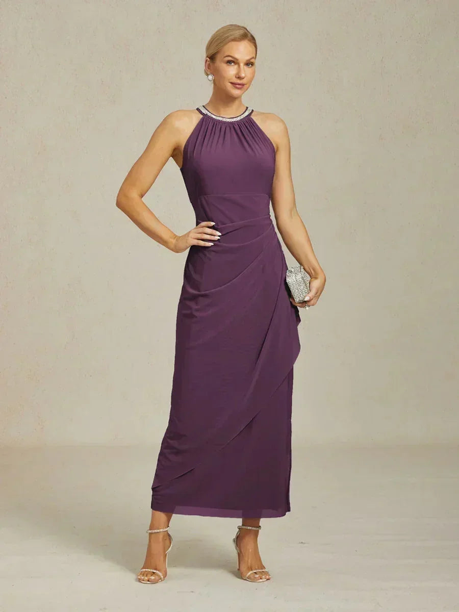 Elegante Halter Maxi-jurk met Kralen en Ruches