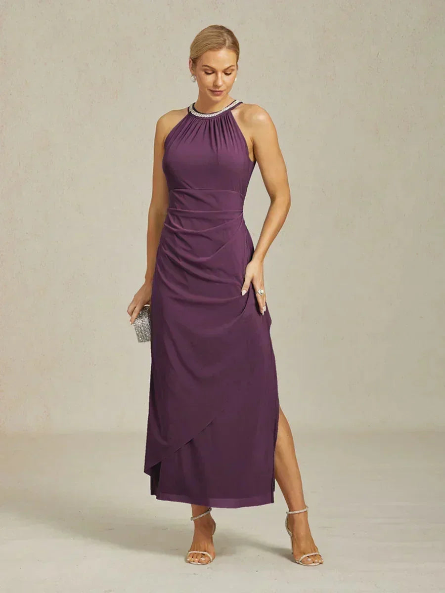 Elegante Maxi-jurk met Halter, Kralen en Ruches