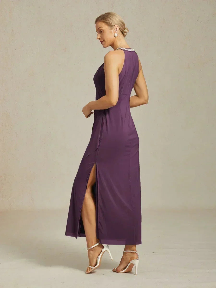 Elegante Halter Maxi-jurk met Kralen en Ruches