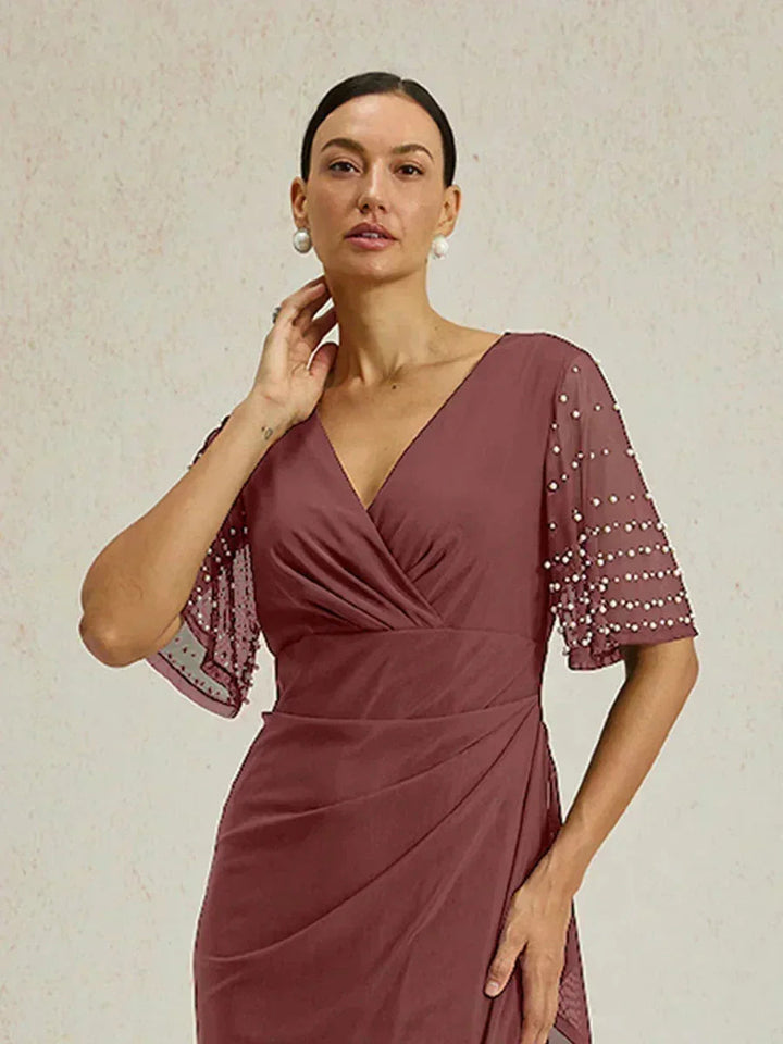 Elegante Formele Jurk met Versierde Fladdermouwen