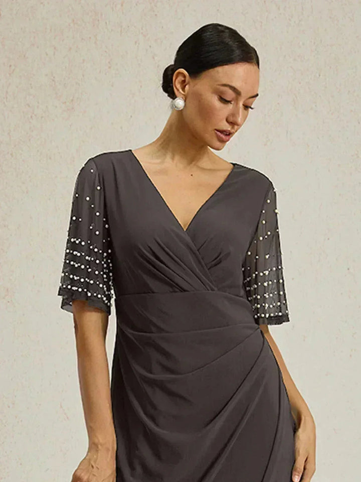 Elegante Formele Jurk met Versierde Fluttermouwen
