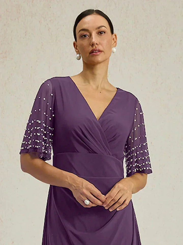 Elegante Formele Jurk met Versierde Fluttermouwen