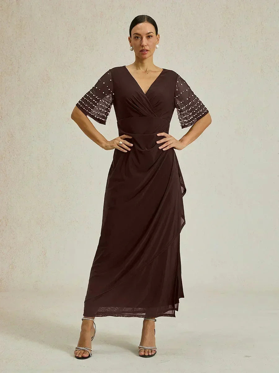 Elegante Formele Jurk met Versierde Fluttermouwen