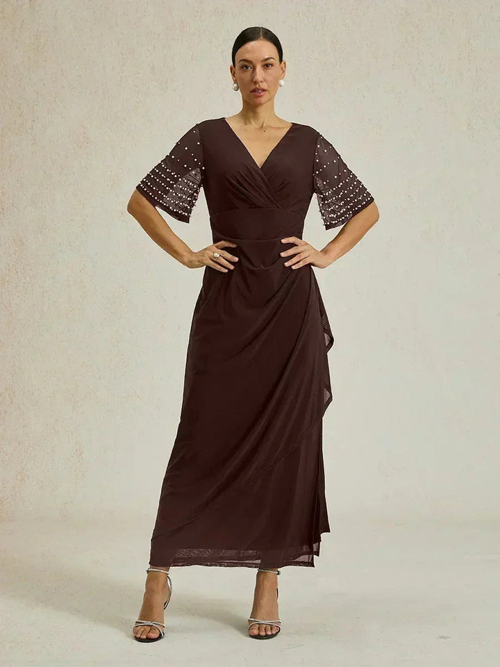 Elegante Formele Jurk met Versierde Fluttermouwen