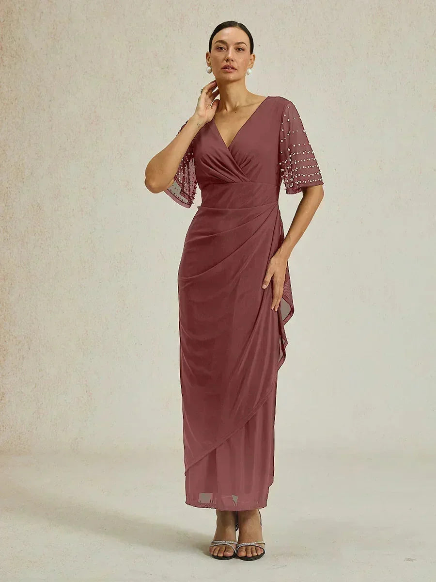 Elegante Formele Jurk met Versierde Fluttermouwen