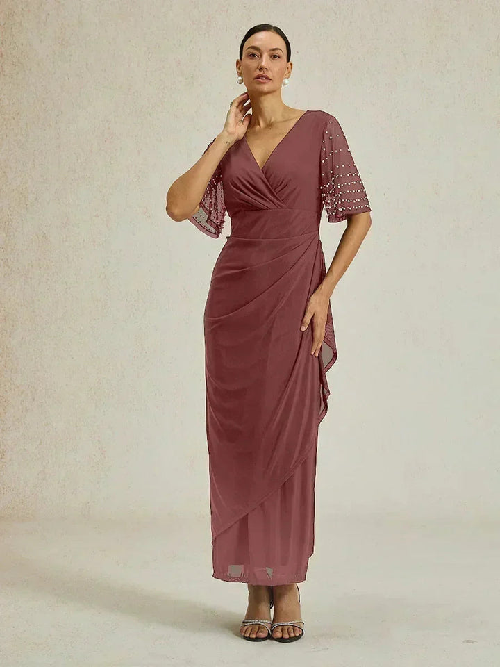 Elegante Formele Jurk met Versierde Fladdermouwen
