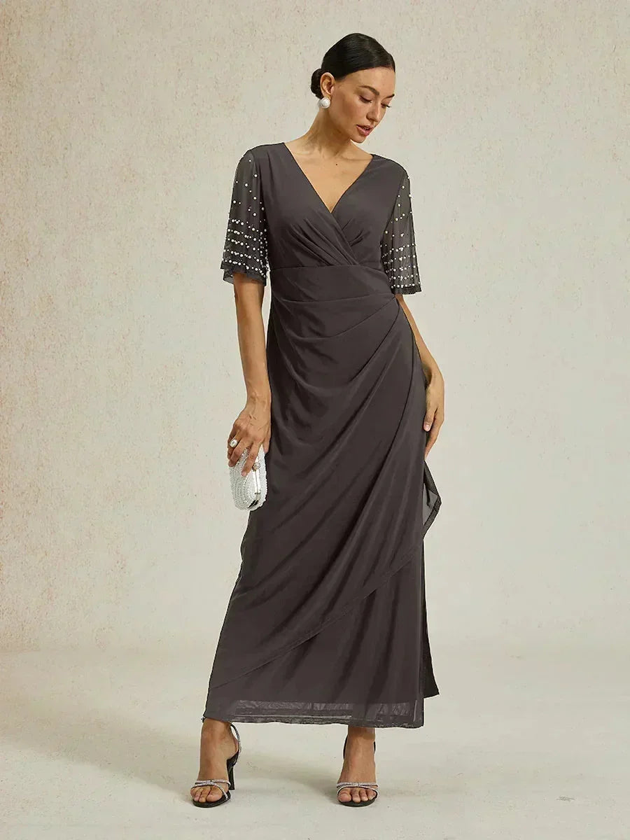 Elegante Formele Jurk met Versierde Fluttermouwen