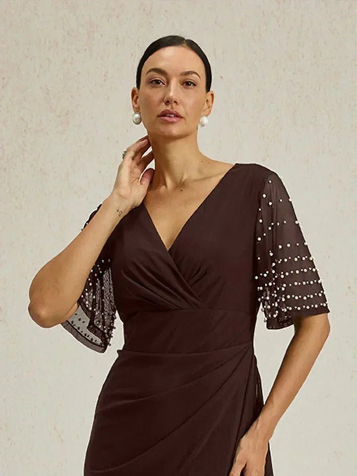 Elegante Formele Jurk met Versierde Fluttermouwen