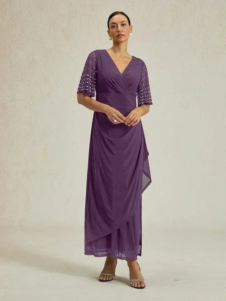 Elegante Formele Jurk met Versierde Fluttermouwen