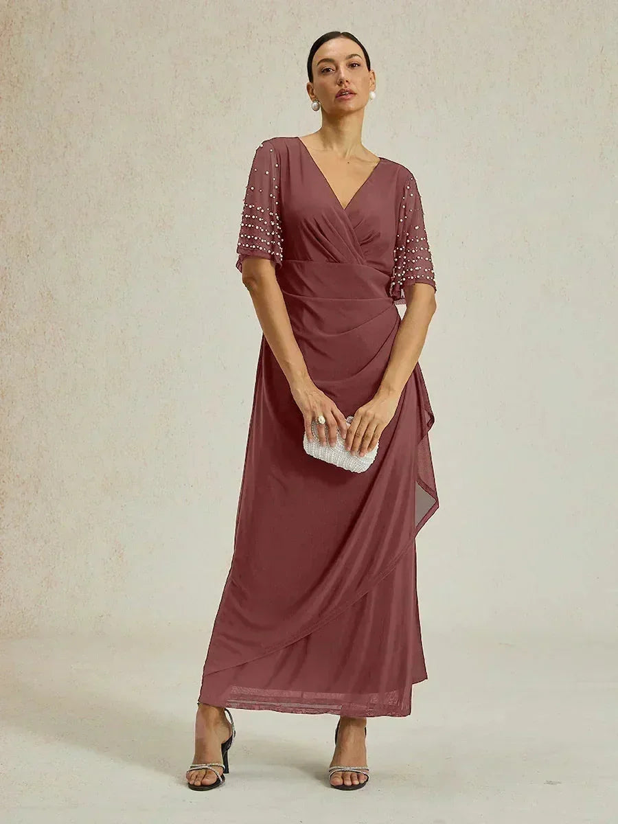 Elegante Formele Jurk met Versierde Fluttermouwen