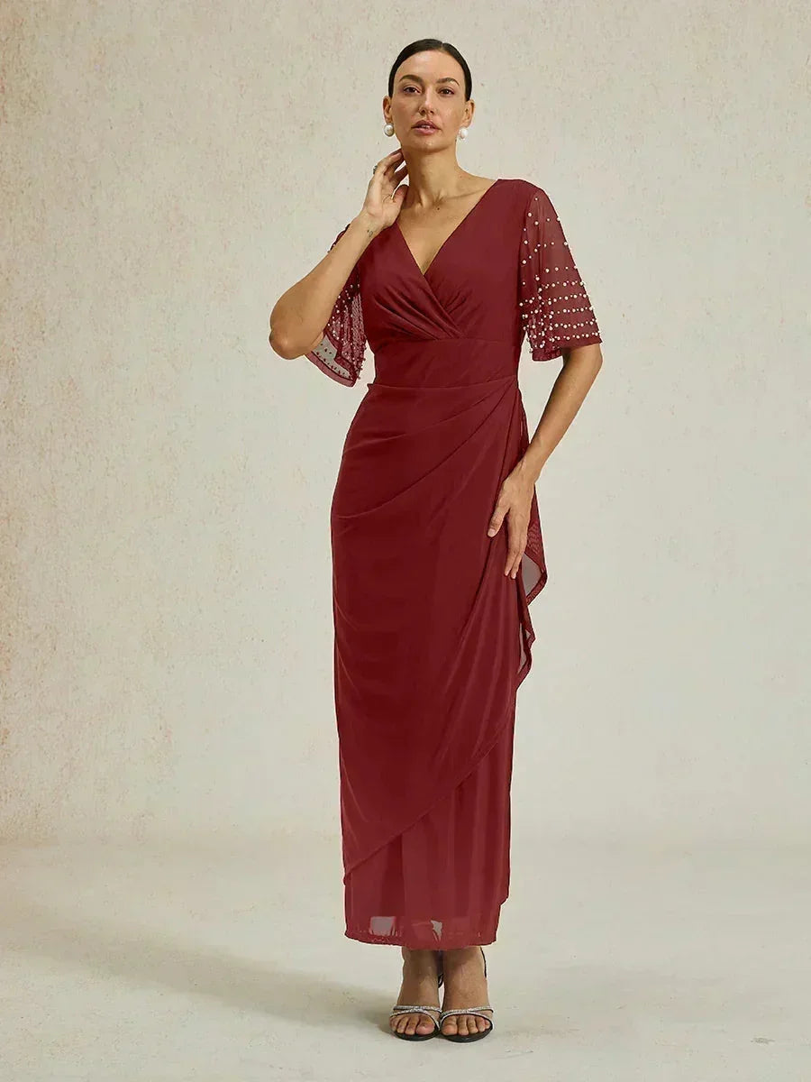 Elegante Formele Jurk met Versierde Fladdermouwen