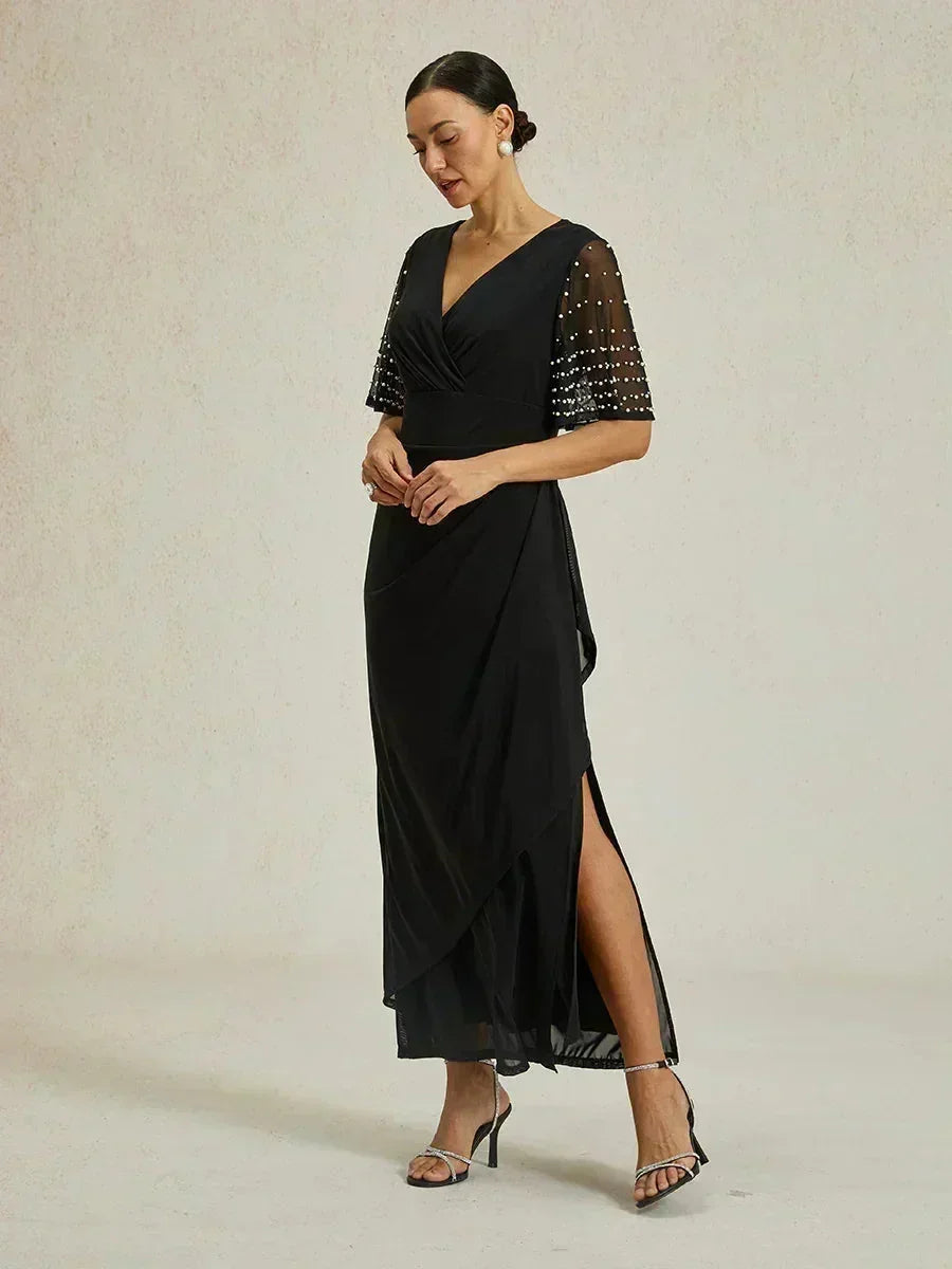 Elegante Formele Jurk met Versierde Fladdermouwen