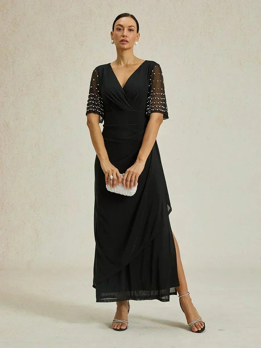 Elegante Formele Jurk met Versierde Fluttermouwen