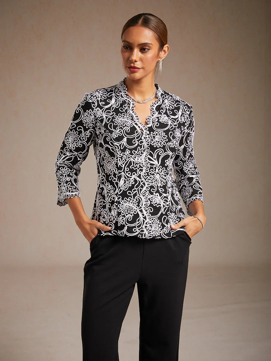 Geborduurde Bloemen V-halsblouse