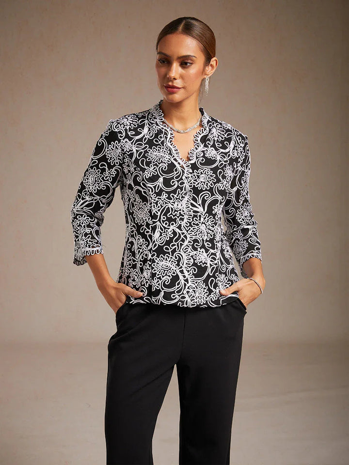 Geborduurde Bloemen V-halsblouse