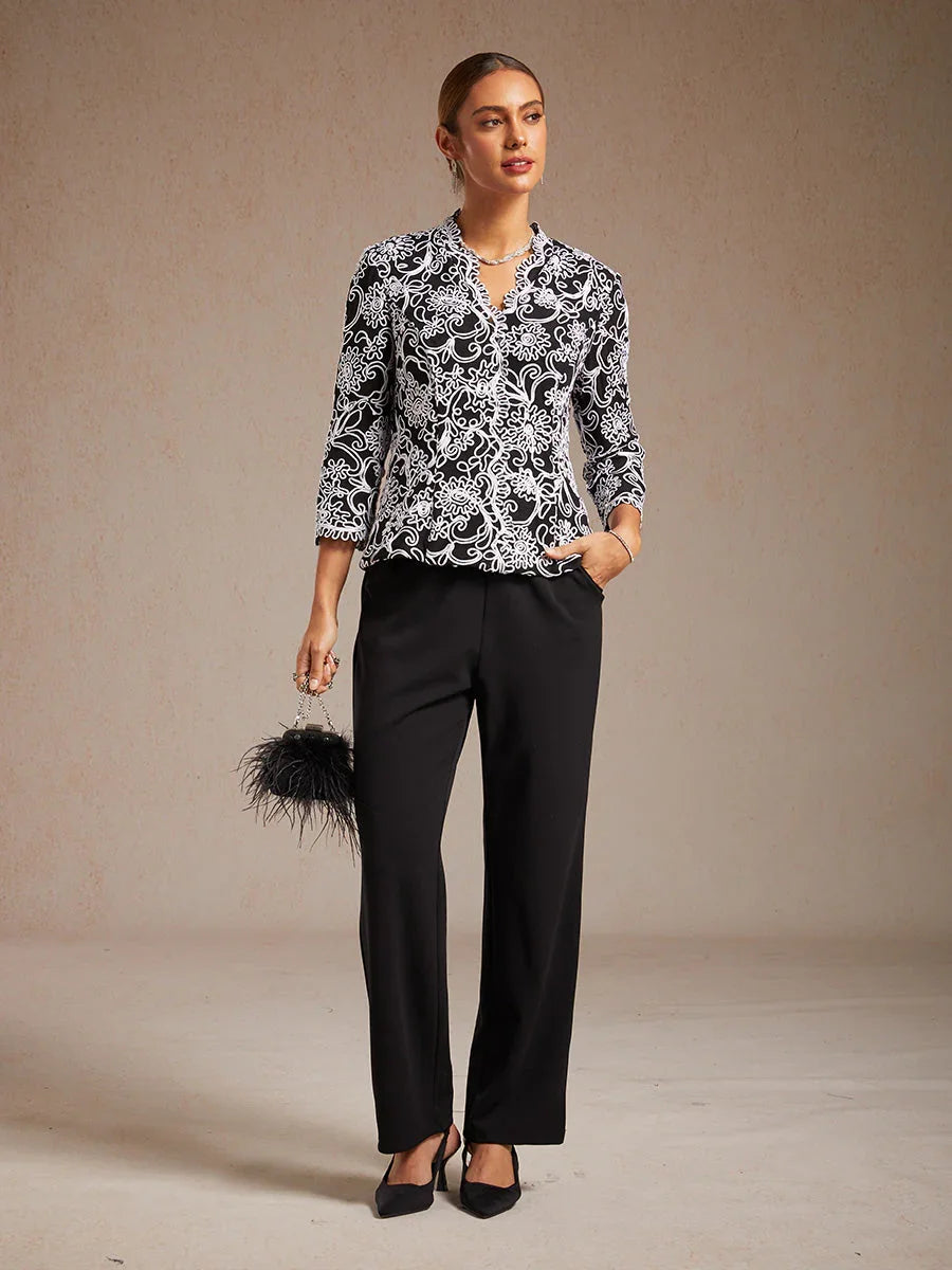 Geborduurde Bloemen V-halsblouse