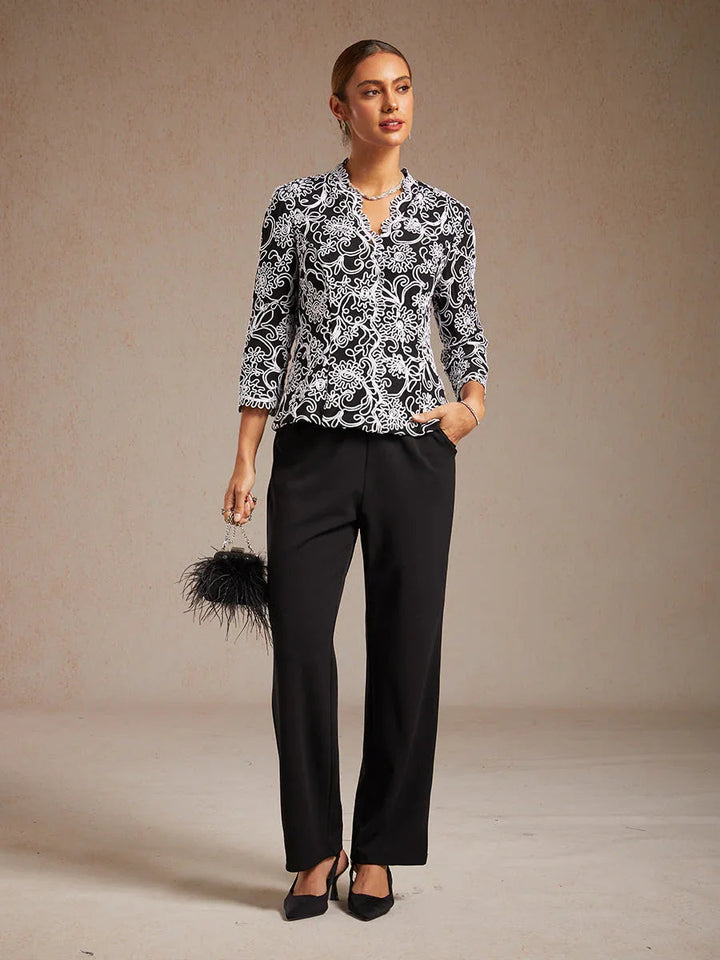 Geborduurde Bloemen V-halsblouse