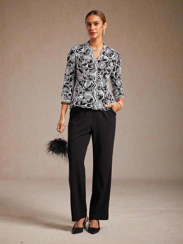 Geborduurde Bloemen V-halsblouse