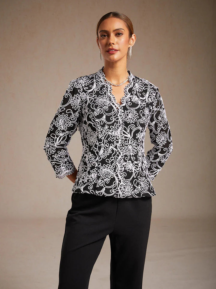 Geborduurde Bloemen V-halsblouse