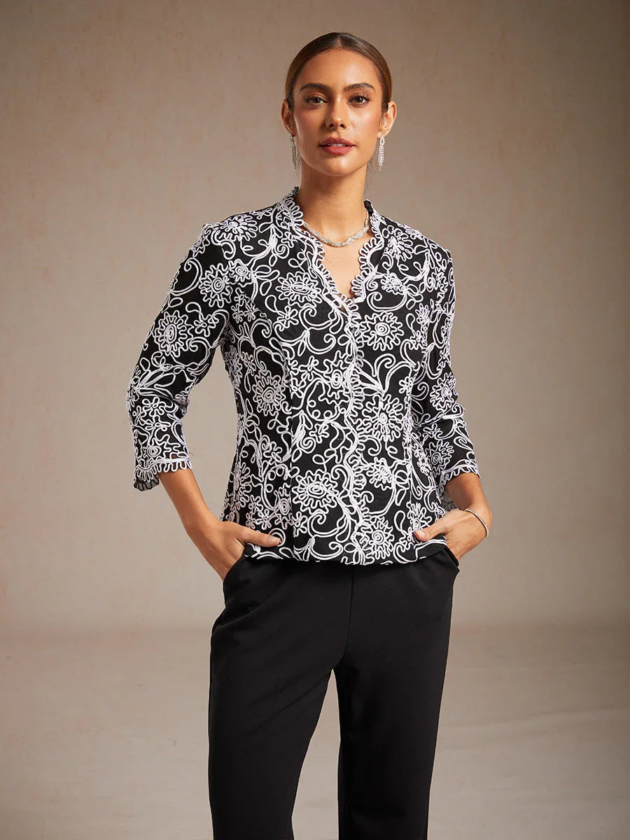 Geborduurde Bloemen V-halsblouse