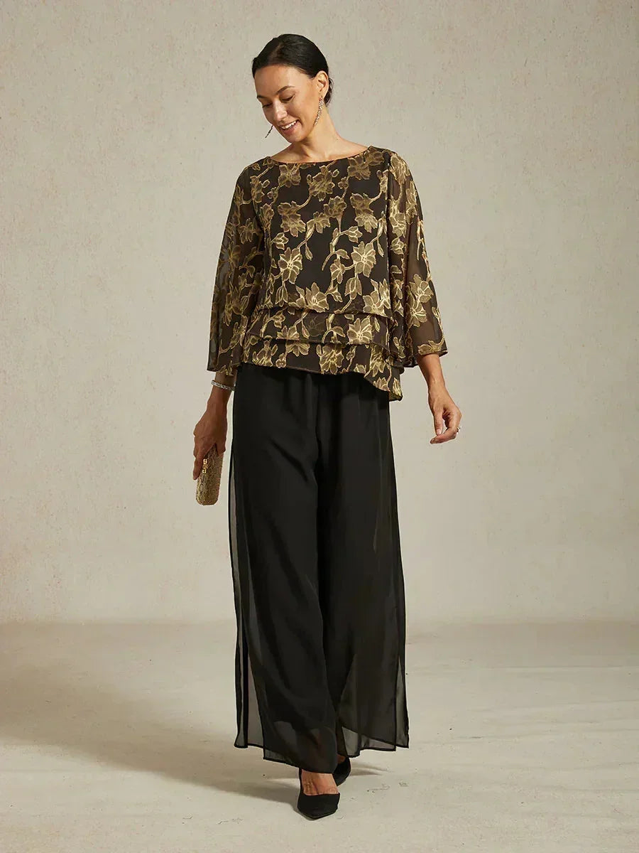 Floral Chiffon Boat Neck Blouse