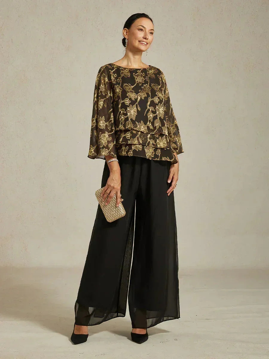 Rechte Broek met Chiffon-Overlay en Gespleten Pijp