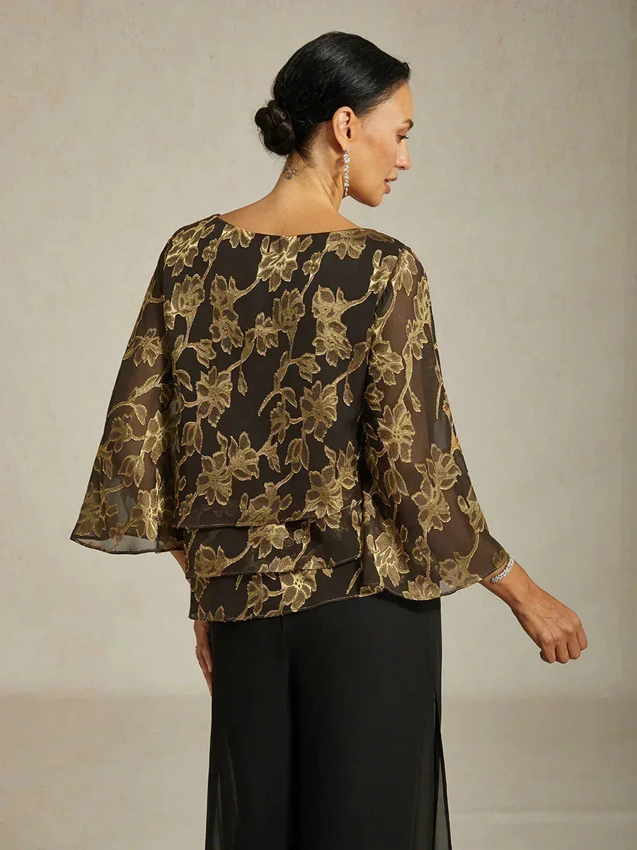Bloemenchiffonblouse Met Boothals En A-Lijnmouwen