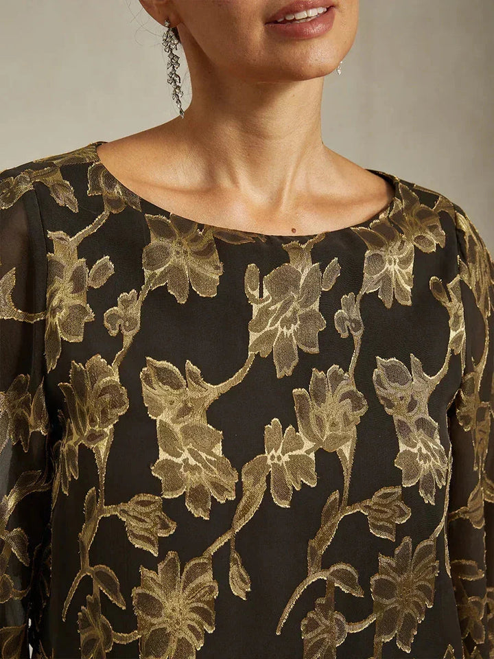 Bloemenchiffonblouse met Boothals en A-lijnmouwen