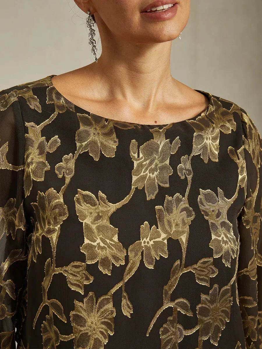 Floral Chiffon Boat Neck Blouse