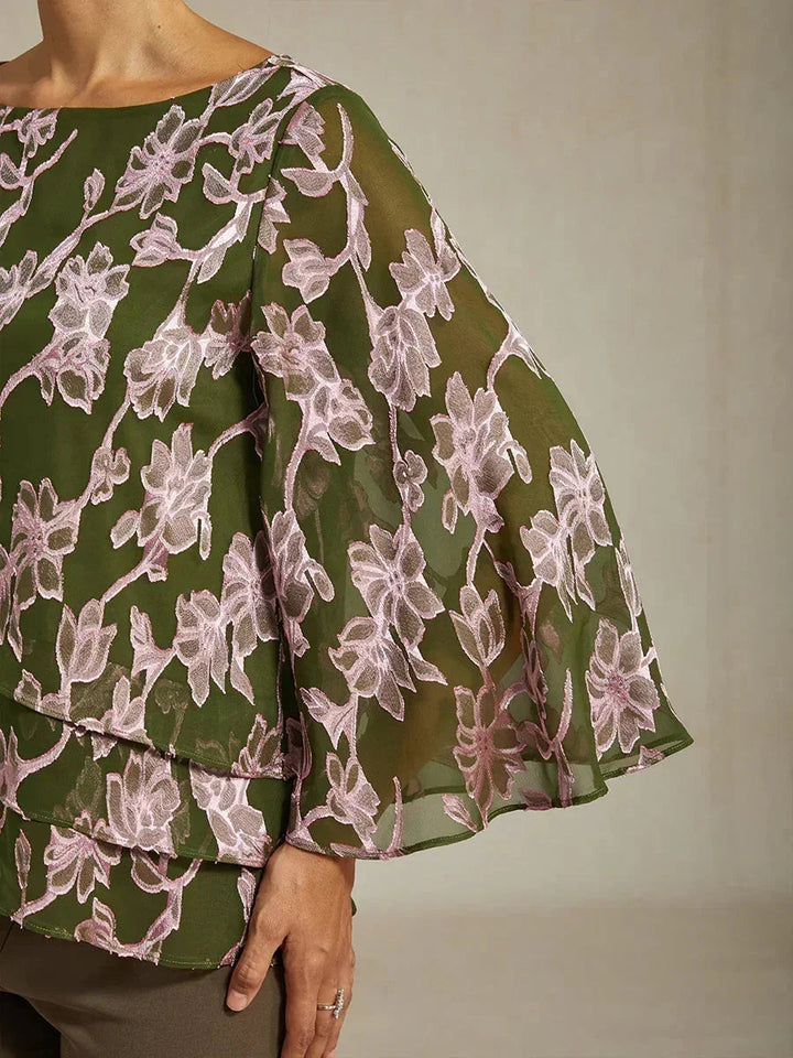 Floral Chiffon Boat Neck Blouse