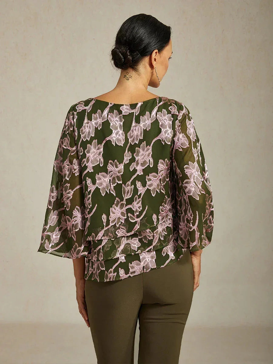 Floral Chiffon Boat Neck Blouse