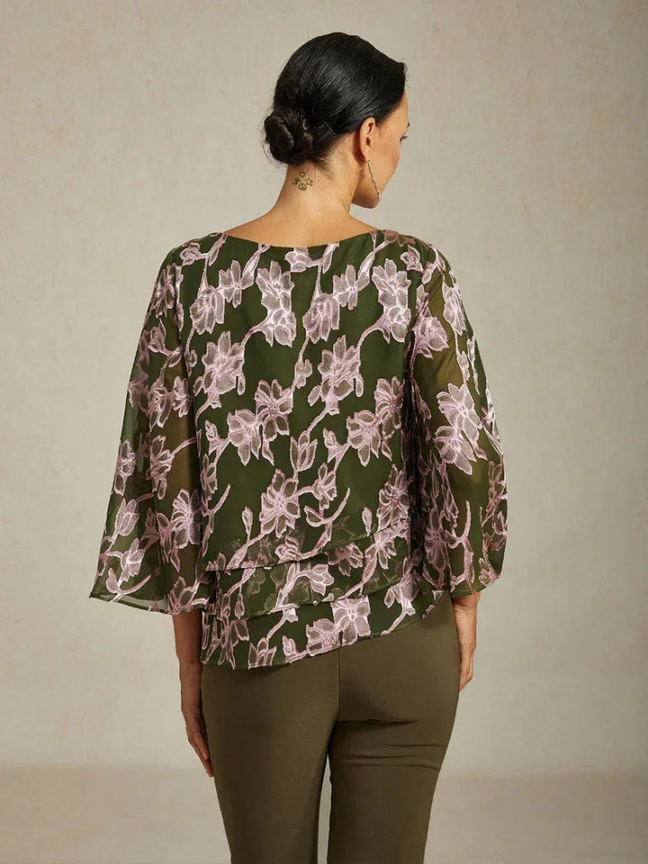 Floral Chiffon Boat Neck Blouse