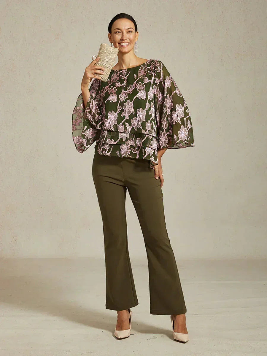Floral Chiffon Boat Neck Blouse