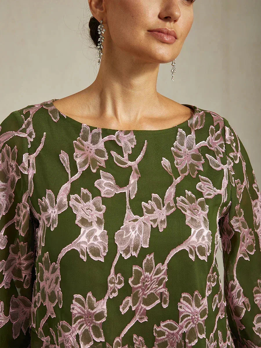 Floral Chiffon Boat Neck Blouse