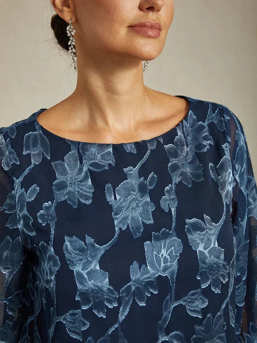 Bloemenchiffonblouse Met Boothals En A-Lijnmouwen